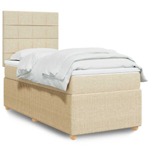 vidaXL Boxspring met matras stof crèmekleurig 90x200 cm