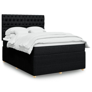 vidaXL Boxspring met matras stof zwart 140x190 cm