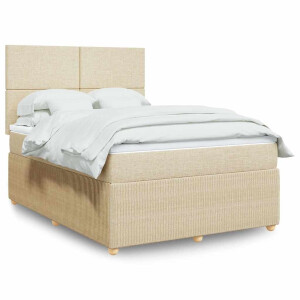 vidaXL Boxspring met matras stof crèmekleurig 160x200 cm