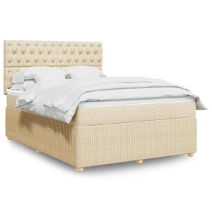 vidaXL Boxspring met matras stof crèmekleurig 160x200 cm