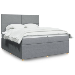 vidaXL Boxspring met matras stof lichtgrijs 200x200 cm