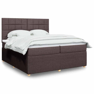 vidaXL Boxspring met matras stof donkerbruin 200x200 cm