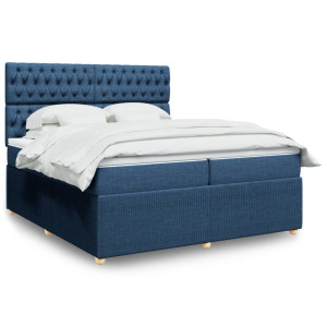 vidaXL Boxspring met matras stof blauw 200x200 cm