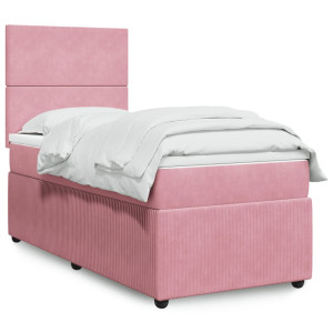 vidaXL Boxspring met matras fluweel roze 90x190 cm