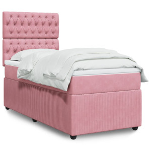 vidaXL Boxspring met matras fluweel roze 90x190 cm