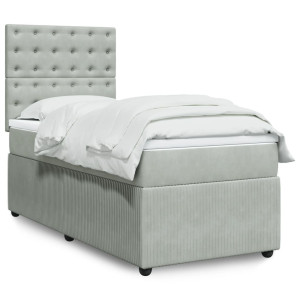 vidaXL Boxspring met matras fluweel lichtgrijs 90x190 cm