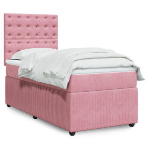 vidaXL Boxspring met matras fluweel roze 90x190 cm