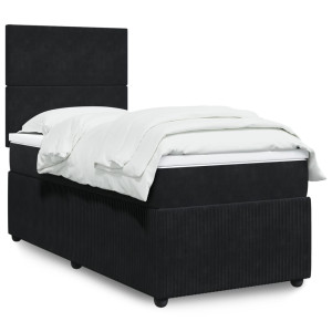 vidaXL Boxspring met matras fluweel zwart 90x200 cm