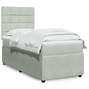 vidaXL Boxspring met matras fluweel lichtgrijs 90x200 cm