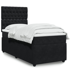 vidaXL Boxspring met matras fluweel zwart 90x200 cm