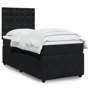 vidaXL Boxspring met matras fluweel zwart 90x200 cm