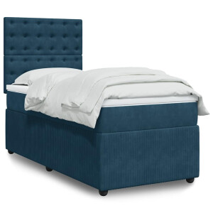 vidaXL Boxspring met matras fluweel donkerblauw 90x200 cm