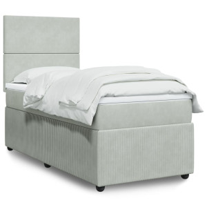vidaXL Boxspring met matras fluweel lichtgrijs 100x200 cm
