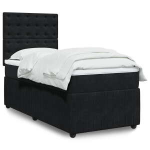 vidaXL Boxspring met matras fluweel zwart 100x200 cm