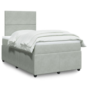 vidaXL Boxspring met matras fluweel lichtgrijs 120x190 cm