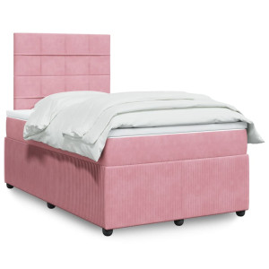 vidaXL Boxspring met matras fluweel roze 120x190 cm