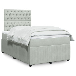 vidaXL Boxspring met matras fluweel lichtgrijs 120x190 cm