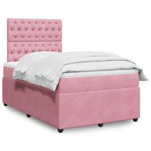 vidaXL Boxspring met matras fluweel roze 120x190 cm