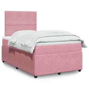 vidaXL Boxspring met matras fluweel roze 120x200 cm