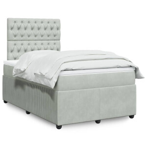vidaXL Boxspring met matras fluweel lichtgrijs 120x200 cm