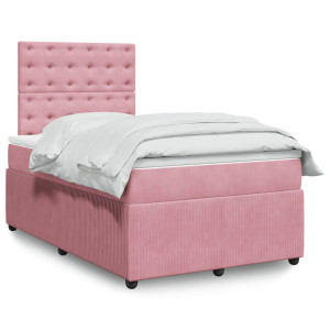 vidaXL Boxspring met matras fluweel roze 120x200 cm