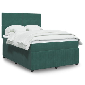 vidaXL Boxspring met matras fluweel donkergroen 140x190 cm
