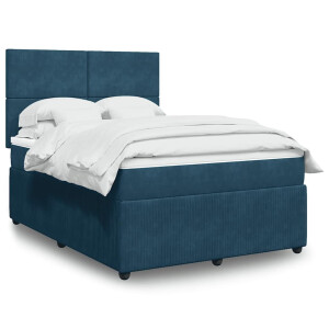 vidaXL Boxspring met matras fluweel donkerblauw 140x190 cm