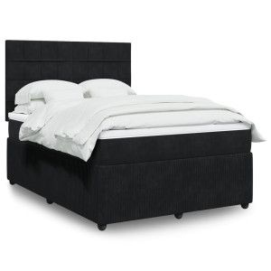 vidaXL Boxspring met matras fluweel zwart 140x190 cm