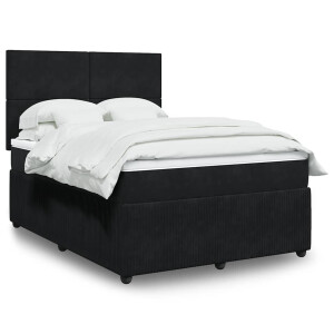 vidaXL Boxspring met matras fluweel zwart 140x200 cm