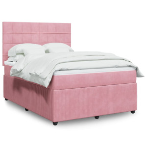 vidaXL Boxspring met matras fluweel roze 140x200 cm