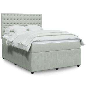 vidaXL Boxspring met matras fluweel lichtgrijs 140x200 cm