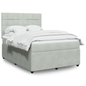vidaXL Boxspring met matras fluweel lichtgrijs 160x200 cm