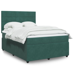 vidaXL Boxspring met matras fluweel donkergroen 160x200 cm