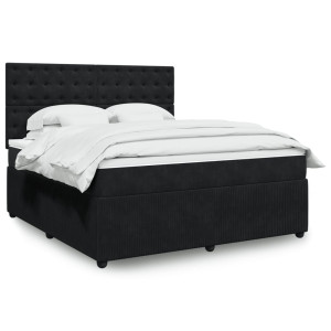 vidaXL Boxspring met matras fluweel zwart 180x200 cm