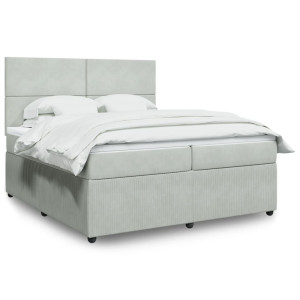 vidaXL Boxspring met matras fluweel lichtgrijs 200x200 cm