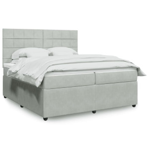vidaXL Boxspring met matras fluweel lichtgrijs 200x200 cm