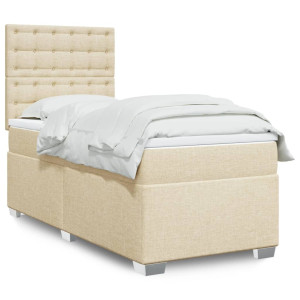 vidaXL Boxspring met matras stof crèmekleurig 90x190 cm