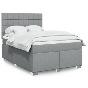 vidaXL Boxspring met matras stof lichtgrijs 140x190 cm