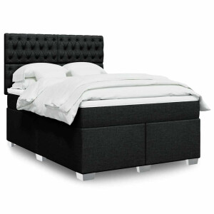 vidaXL Boxspring met matras stof zwart 140x190 cm