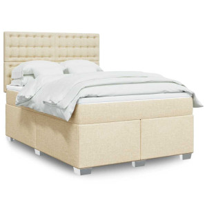 vidaXL Boxspring met matras stof crèmekleurig 140x190 cm