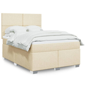 vidaXL Boxspring met matras stof crèmekleurig 140x200 cm