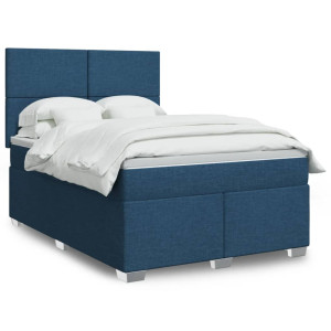 vidaXL Boxspring met matras stof blauw 140x200 cm