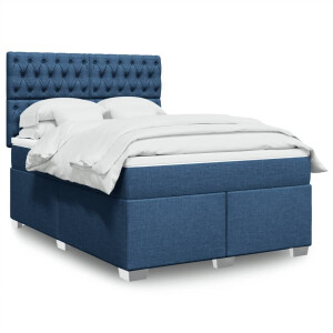 vidaXL Boxspring met matras stof blauw 140x200 cm