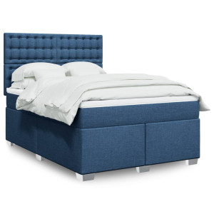 vidaXL Boxspring met matras stof blauw 140x200 cm
