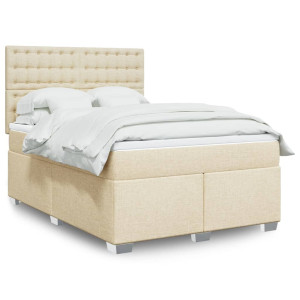 vidaXL Boxspring met matras stof crèmekleurig 160x200 cm