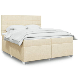 vidaXL Boxspring met matras stof crèmekleurig 200x200 cm