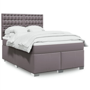vidaXL Boxspring met matras kunstleer grijs 160x200 cm