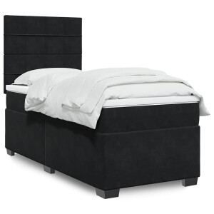 vidaXL Boxspring met matras fluweel zwart 80x200 cm