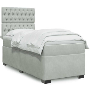 vidaXL Boxspring met matras fluweel lichtgrijs 80x200 cm