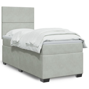 vidaXL Boxspring met matras fluweel lichtgrijs 90x190 cm